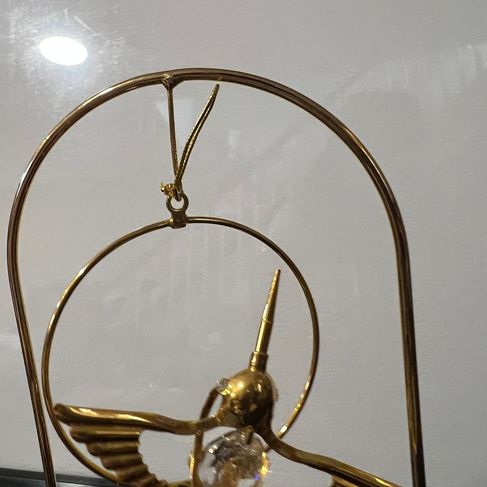 24K Gold Plated Hummingbird Crystal Figurine on Stand - Picture 2 of 7
